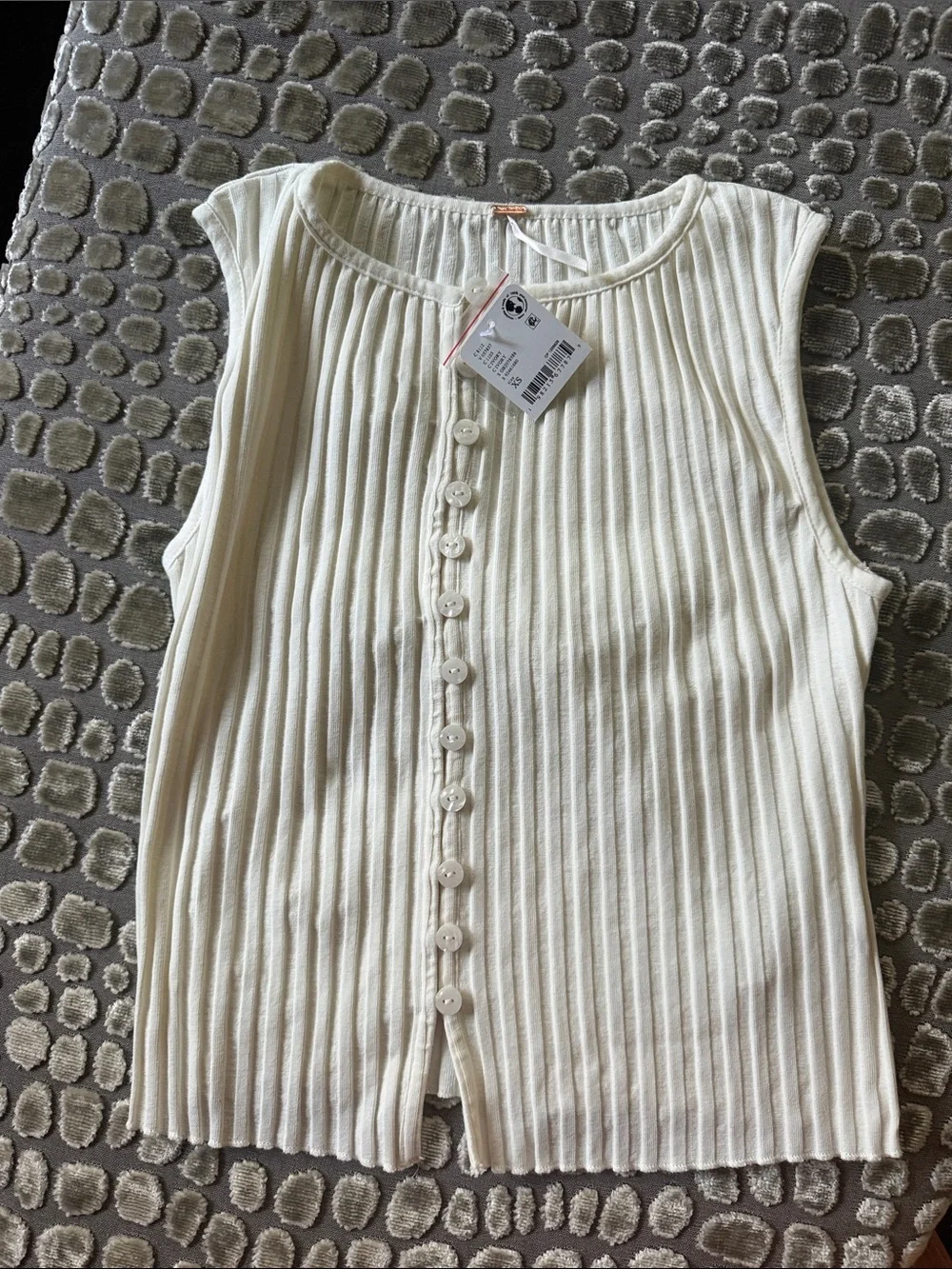 Free People Cream Ribbed Button-Front Tank